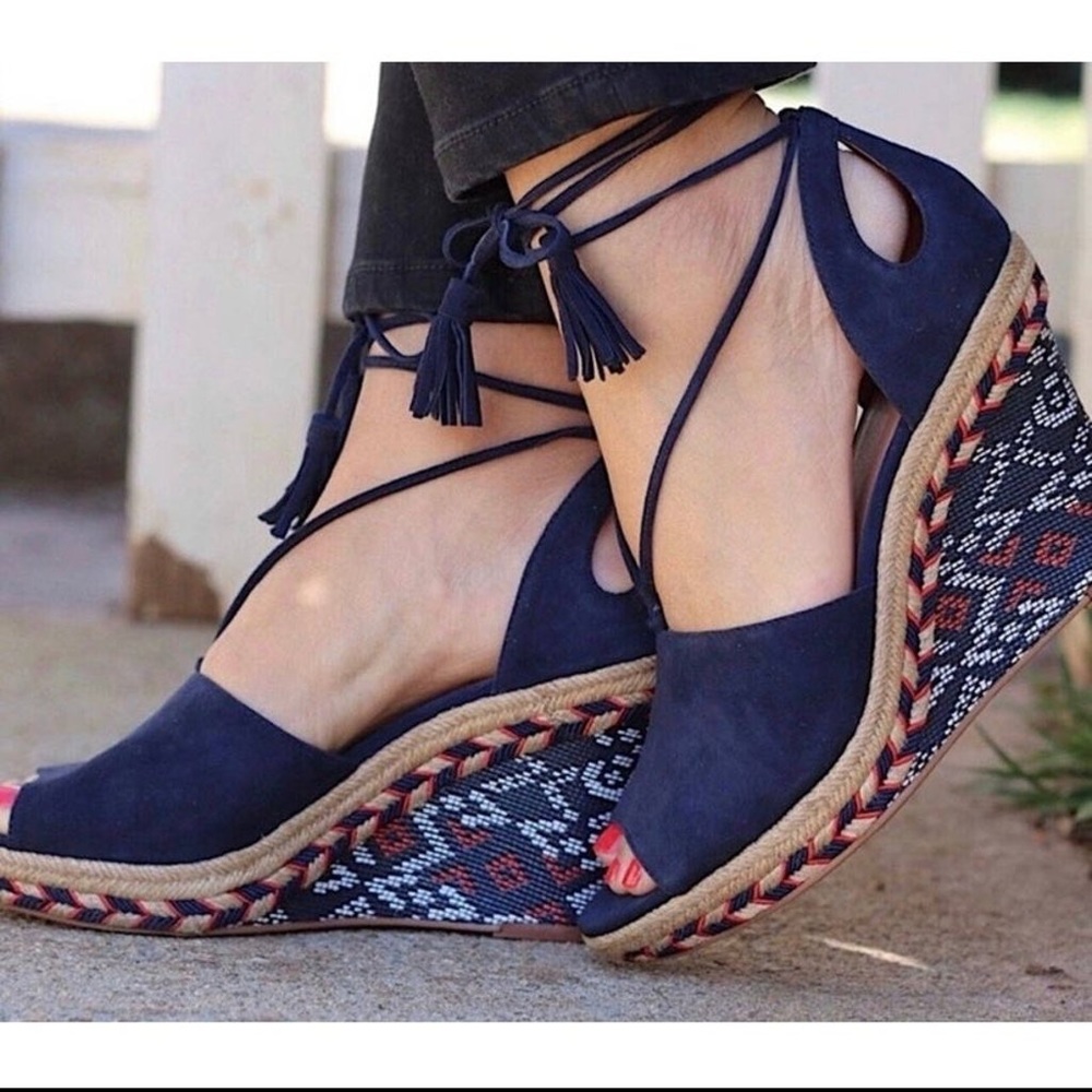 Cabi Isla Suede Wedge Espadrille Heels